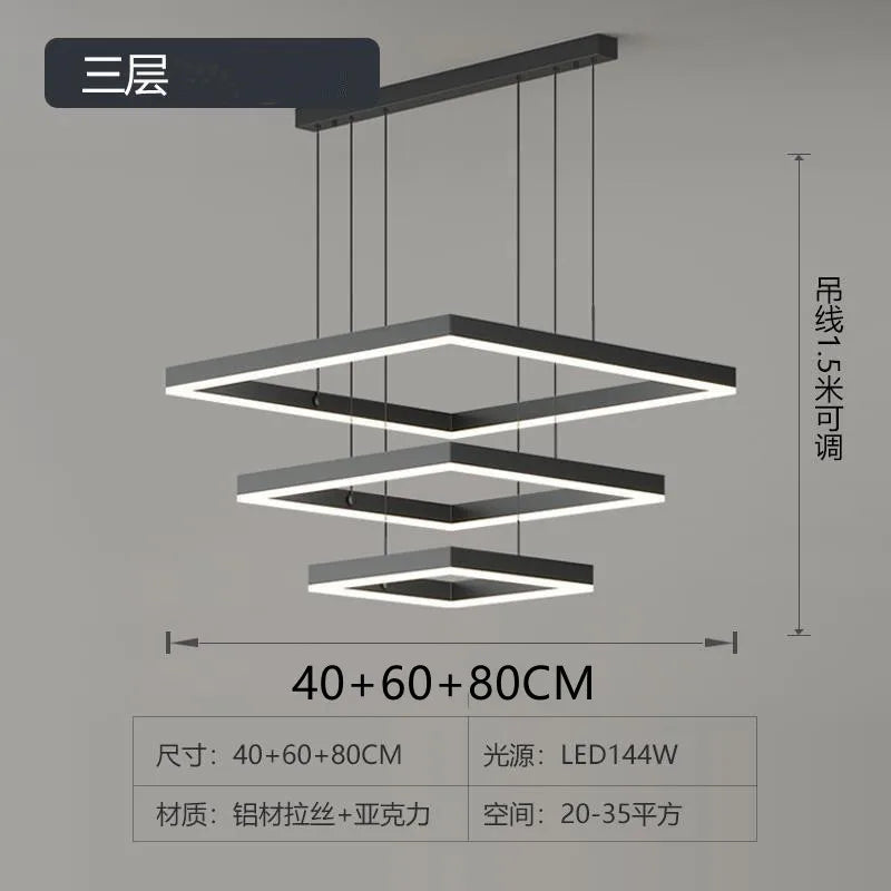 Modern Square LED Pendant Lamp Table Dining Living Room Hanging Light Bedroom Kitchen Hall Chandelier Home Decor Lighting Fixtur