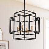 4-Lights Lantern American Style Pendant Lights Fixtures Industrial Farmhouse Hanging Chandelier for Living Room Island Kitchen
