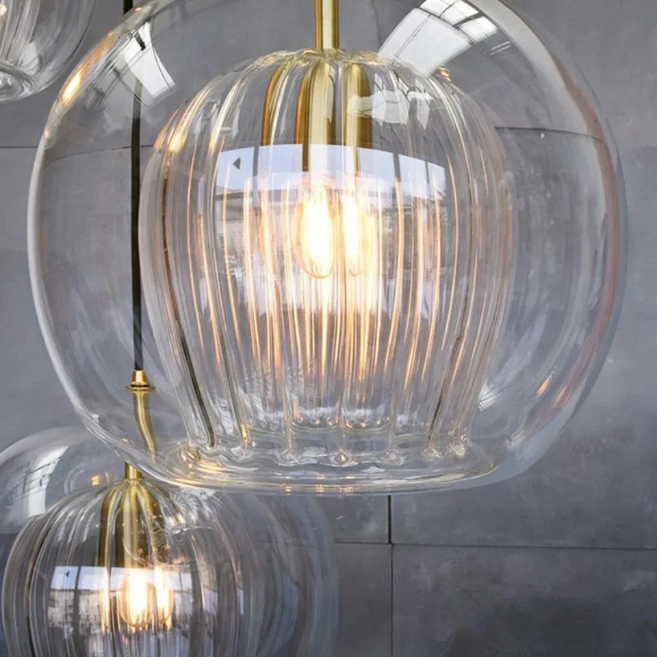Nordic LED Loft Pendant Light Glass Amber/Clear Hanging Lighting Fixture Industrial Pendant Lamp for Kitchen Living Room Modern