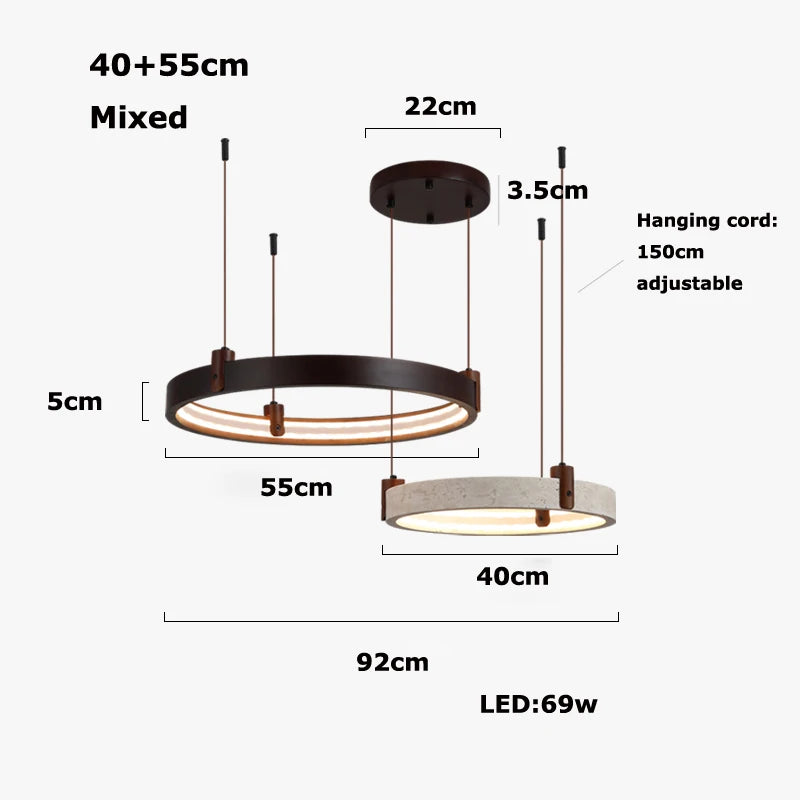 Wabi Sabi Japanese Yellow Travertine Pendant Light, Natural Cave Stone Solid Wood Chandeliers for Livingroom Kitchen Island Deco