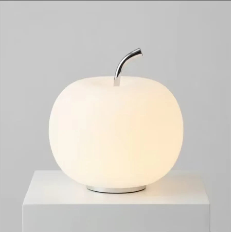 Modern Minimalist Apple Glass Table Lamp, Touch Control 3-Color Dimmable LED Bedside Night Light, Elegant Artful Nordic Lamp