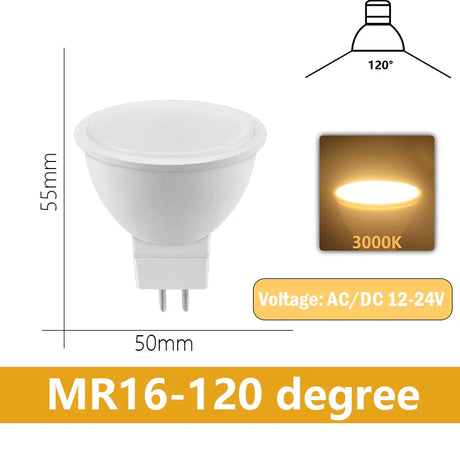 LED Spotlight MR16 12PCS GU5.3 Low Voltage AC/DC12V-24V  3-7W 120/38 Degree Warm White Light No Flicker for Home and Office