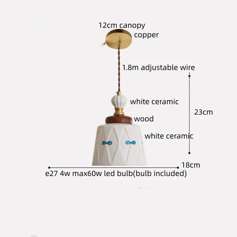 IWHD Home Design LED Pendant Lamp Balcony Reading Dining Room Japan Style Gold Copper Patterned Ceramic Hanging Lights Hanglamp