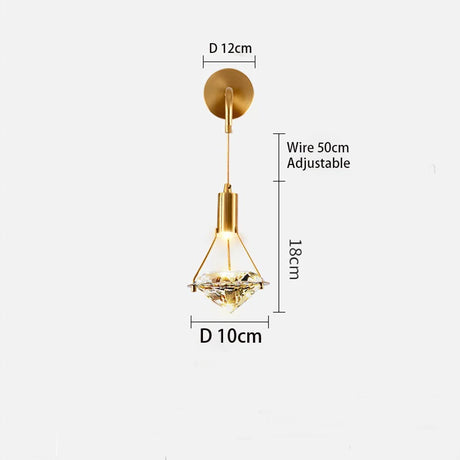Copper Luxury Wall Light Modern Diamond Design Crystal Wall Lighting Bedroom Bedside Lamp Fixture Clear Cristal Led Wall Sconce