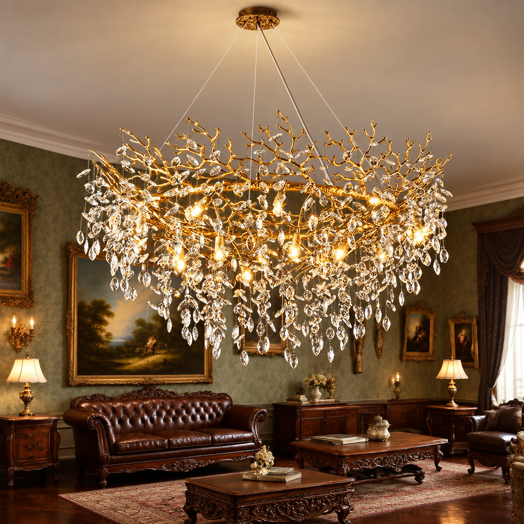 Retro K9 Crystal Tree Branch Chandelier - Modern LED Pendant Light Fixture for Villa Lobby, Foyer, Living Room & Weddings