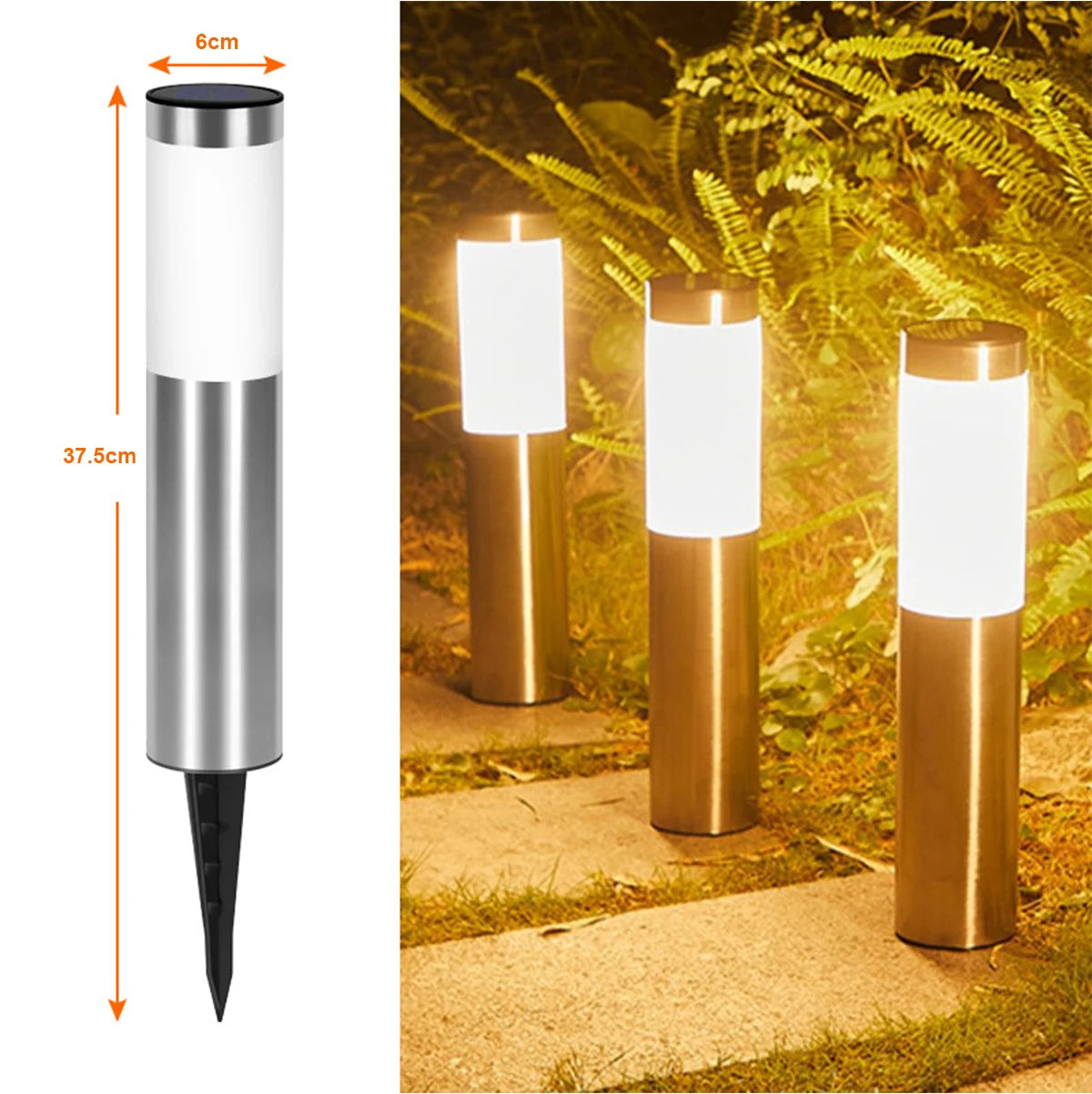 37.5*6cm Solar Garden Light Cylindrical Auto Lighting 6000k Exterior Lights Terraces Decoration Lantern Waterproof Outdoor