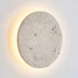 Huangdong Stone Round Thin Slice LED Wall Lamp - Designer Natural Travertine Accent Sconce Light Fixture for Bedroom Bedside, Living Room & Staircase