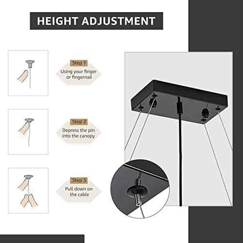Rectangular Crystal Chandelier Industrial Rectangle Led Pendant Light Fixture for Kitchen Island Dining Room Black L 33.5" x