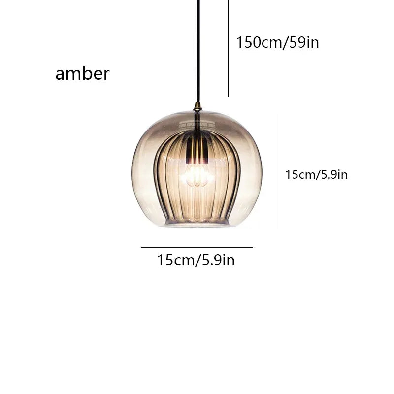 Nordic LED Loft Pendant Light Glass Amber/Clear Hanging Lighting Fixture Industrial Pendant Lamp for Kitchen Living Room Modern