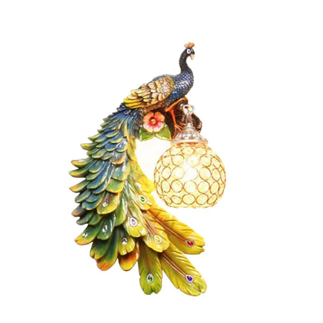 Modern European Resin Peacock Crystal Wall Lamps Bedroom Bedside Living Room TV Background Wall Lamp 110V 220V Wall Light