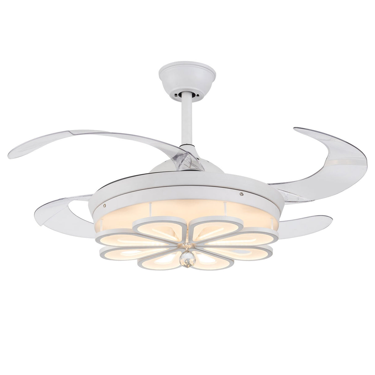 Modern Ceiling Fan with LED Light Kit and Remote Control Retractable Fan Blade for Indoor Bedroom Home Application Summer