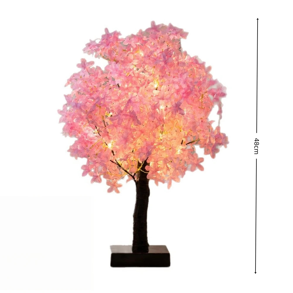 Pink Cherry Blossom Decorative Tree Lamp Bedroom Bedside Indoor Decor Night Light Warm Atmosphere Light Desktop Ornament