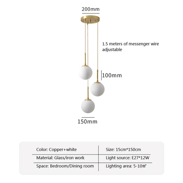 Nordic White Glass Ball LED Pendant Lamp Dining Room Chandeliers Decoration Maison  Applicable To Hall Bed Room Lighting