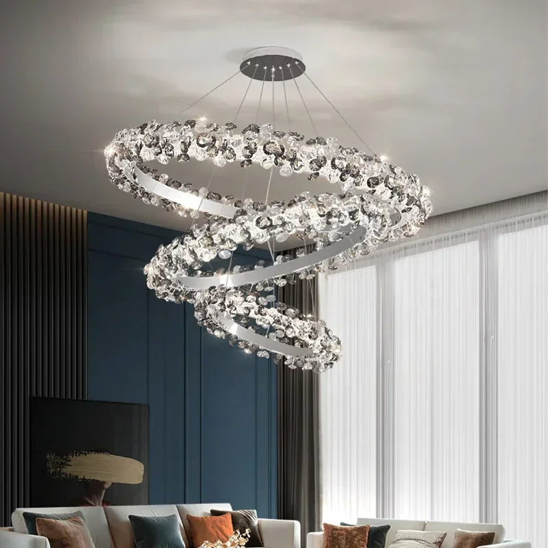 Simple Mix and Match Crystal Chandelier Living Room Ring Decorative Lights Luxury Stainless Steel Glossy Island LED Lights