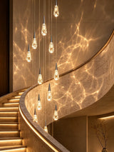Modern Luxury Crystal Chandelier Hanging Staircas Water Droplet Pendent Lamp Villa Living Room Ceiling Light Attic Pendant Light