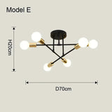 Modern Sputnik Chandelier Nordic Semi Flush Mount Ceiling Lamp Brushed Antique Gold Home Decor Lighting Fixture