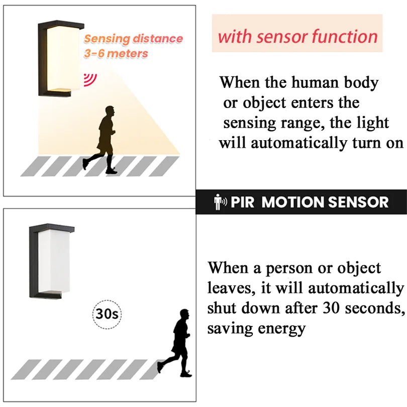 LED Outdoor Wall Light Waterproof IP66 Motion Sensor Led Outdoor Lighting Porch Lights Balcony Garden Lights Outdoor Wall Lamp