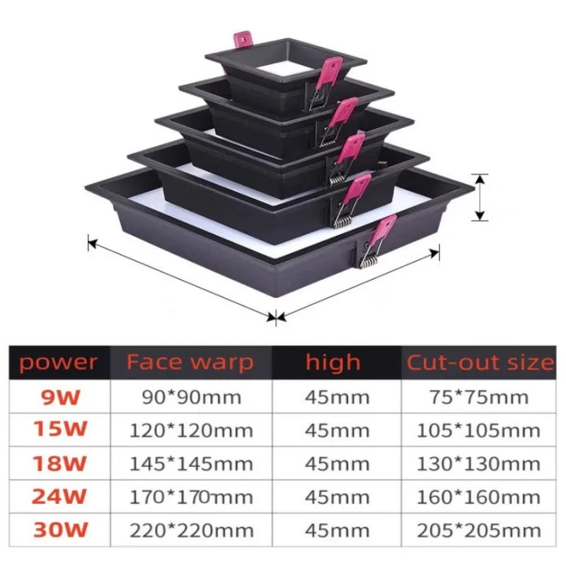 1pcs LED panel recessed LED downlight 9W 15W 18W 24W 30W square round LED ceiling light AC110V -220V