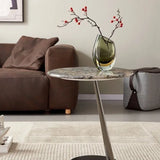 Round Marble Side Table with Metal Leg, Modern Stone Top End Table, Minimalist Single Pedestal Accent Table for Living Room