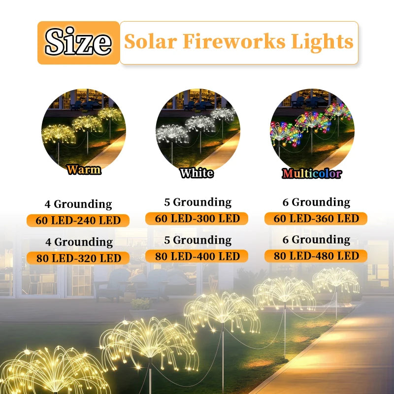 4pcs/6pcs Outdoor Solar Garden Lights Outdoor Solar Smart Firework Lights for Garden Patio Outdoor Holiday Decorations