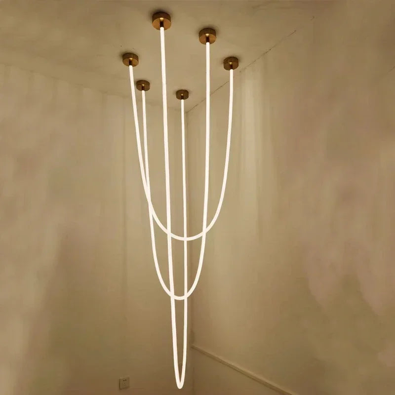 Nordic Long Line Chandelier Modern Flexible Long Tube LED  Lights Restuarant Cafe Bar Dining Room Pendant Lamps