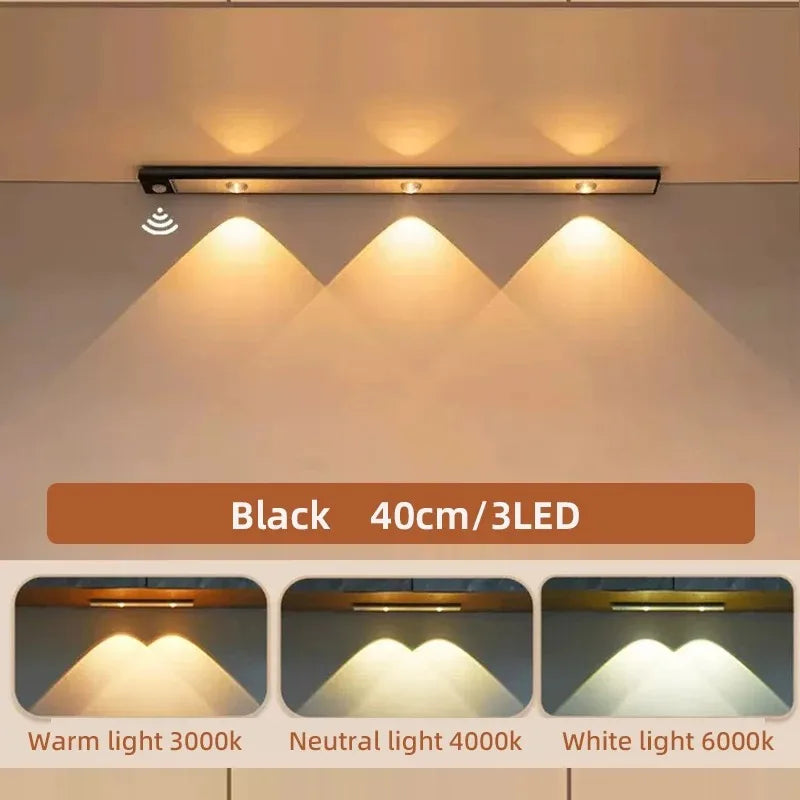 Ultra-Thin Motion Sensor LED Under Cabinet Light (Wireless & Rechargeable) - 3-Color Dimmable Lighting for Kitchen, Wardrobe & Bedroom