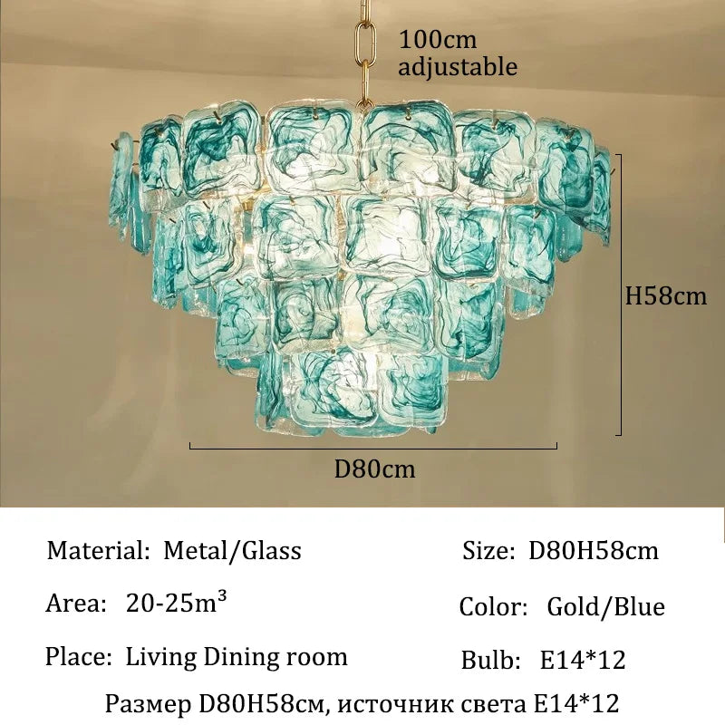 Luxury Murano Glass Ceiling Chandelier Pendant Light - Handcrafted Modern Hanging Lamp Fixture for Dining Room, Living Room & Home Interior Decor