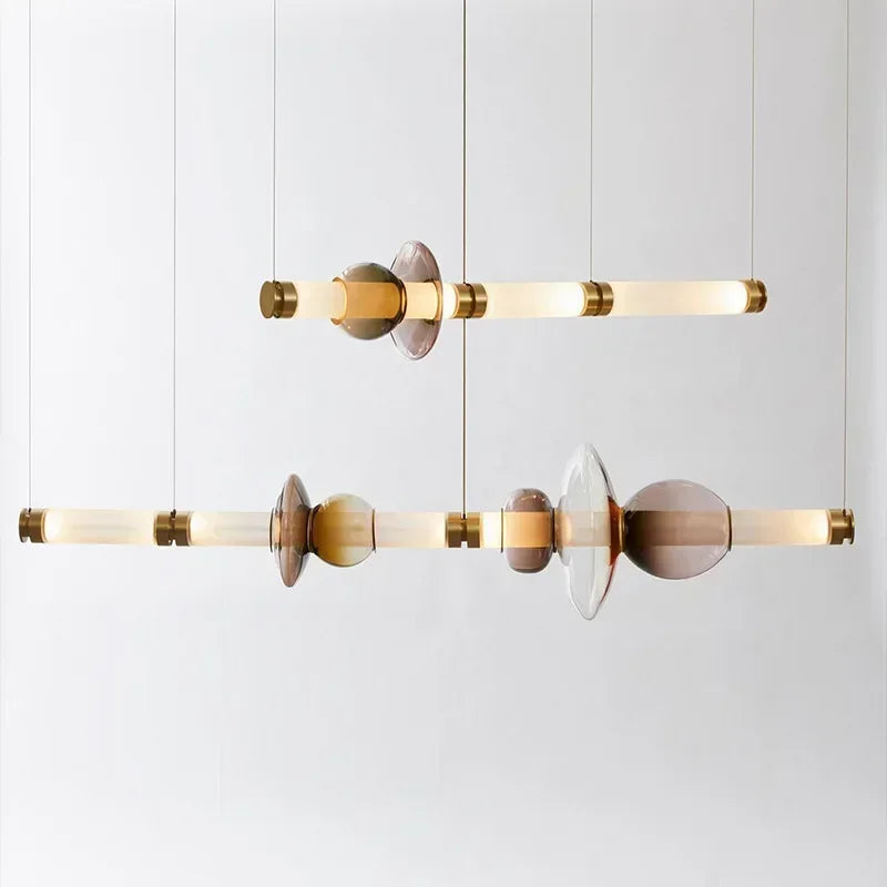 Nordic Long Dining Chandelier - Stained Glass LED Island Pendant Light