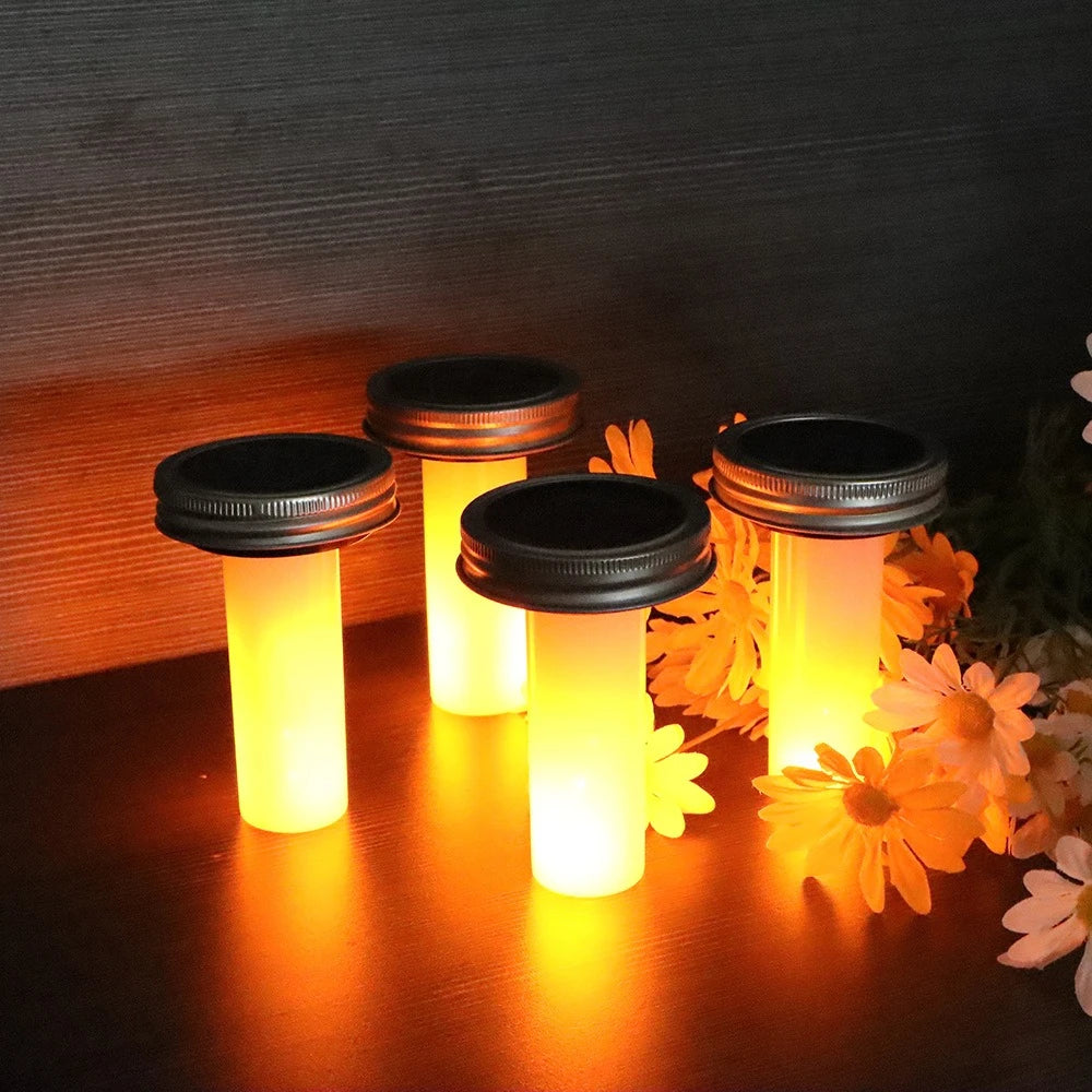 2/4/8/12PCS Solar LED Mason Jar Lit Light Flame Warm LED Garden Outdoor Solar Bottle Lamp Candle Lantern Christmas Decoration
