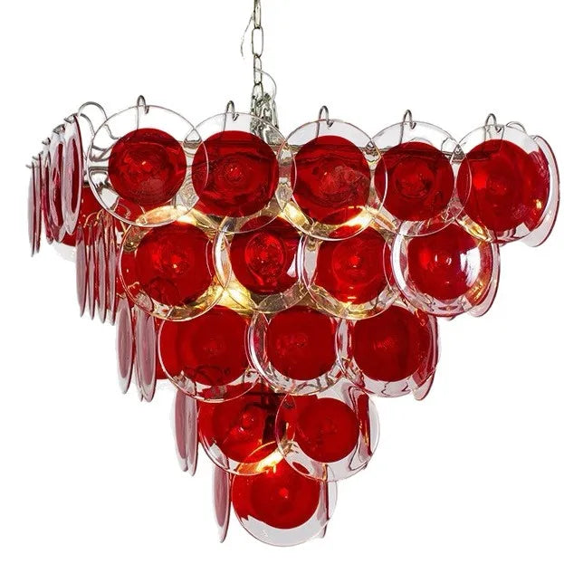 2026 New Model Italian Murano Red Glass Disc Chandelier Modern Luxury Pendant Light for Living Room Dining Room Foyer