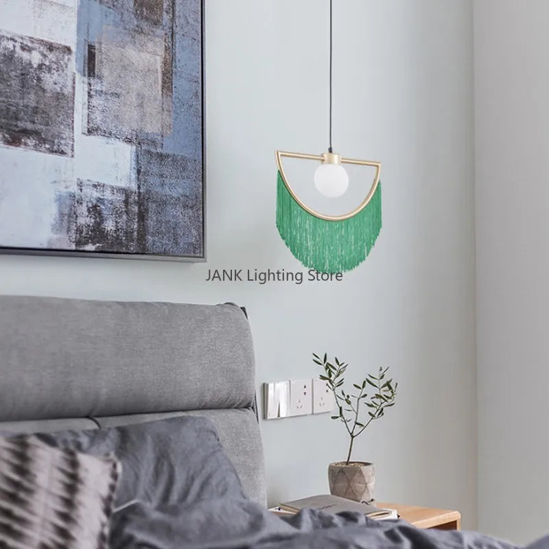 Nordic Tassel Glass Ball Chandelier Simple and Creative Suspension Lamp Girl Bedroom Bedside Bar Restaurant Etc LED Decor Lights
