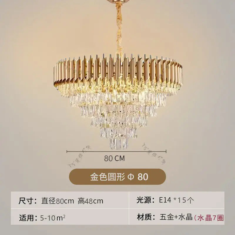 Nordic Luxury Crystal Chandelier Round Pendant Light LED for Living Room Hotel Lobby Hallway Modern Home Decor Hanging Lamp