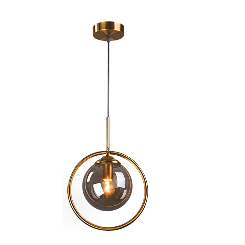 Nordic restaurant single head metal ring pendant lights modern living room bedroom bedside glass ball hanging lamp