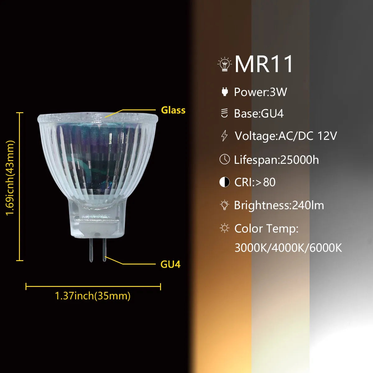 LED Mini spotlight 4-20PCS MR11 GU4.0 Low voltage AC/DC 12V 3W 3000K/4000K/6000K super light suitable for kitchen and study