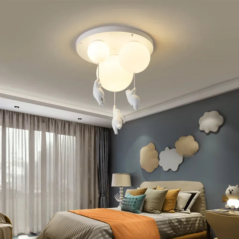 Round Modern Minimalist Bear-Shaped LED Resin Ceiling Light for Children's Rooms Boys' Girls' Bedrooms Indoor Home Decor Ambient
