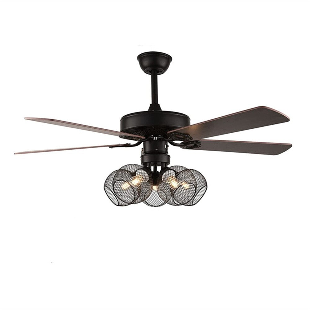 52” Retro Industrial Ceiling Fan 5 Light with Metal Lampshade and Remote Control for Living Room