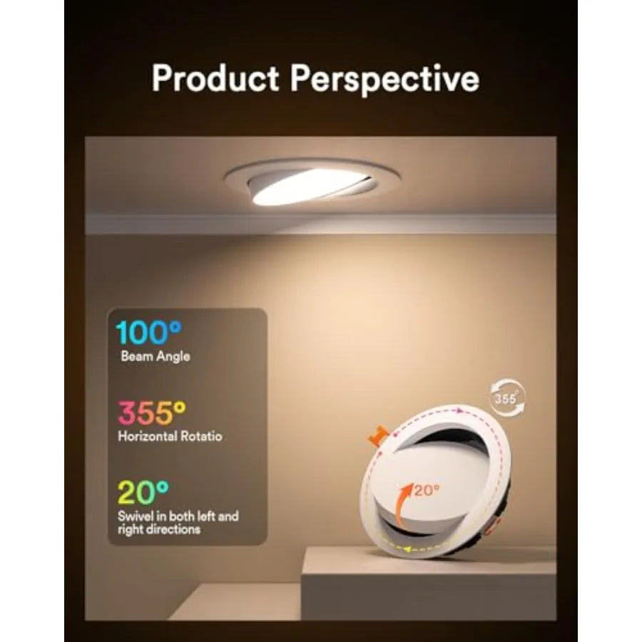 6-Inch Smart Gimbal Recessed Light - 355° Adjustable RGBWW WiFi Ceiling Lamp