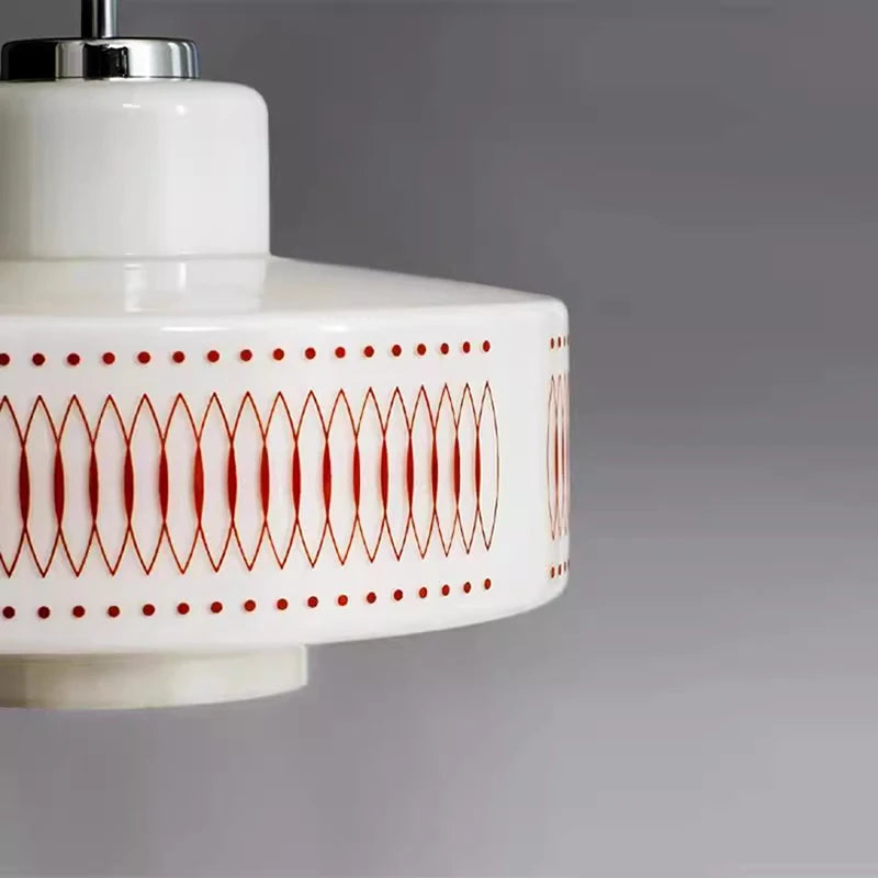 Nordic White Glass Globe Pendant Light with Red Flex Cord - E27 Modern Art Deco Ceiling Hanging Lamp Fixture for Restaurant, Bar & Bedroom