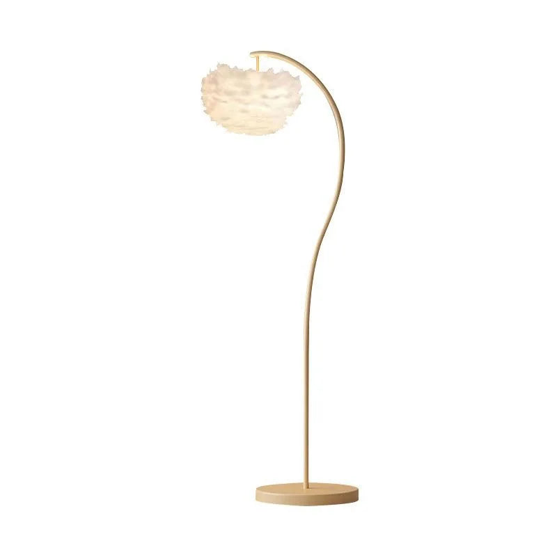 Bohemian Faux Feather Fabric LED Floor Lamp - Dimmable Princess Soft Glow Standing Light Fixture for Girls Room, Bedroom & Nursery Decor