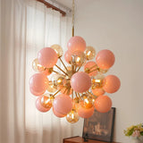 Modern Pink Glass Bubble Ball Pendant Chandelier Light - Decorative Globe Hanging Ceiling Light Fixture for Living Room, Dining Room & Bedroom