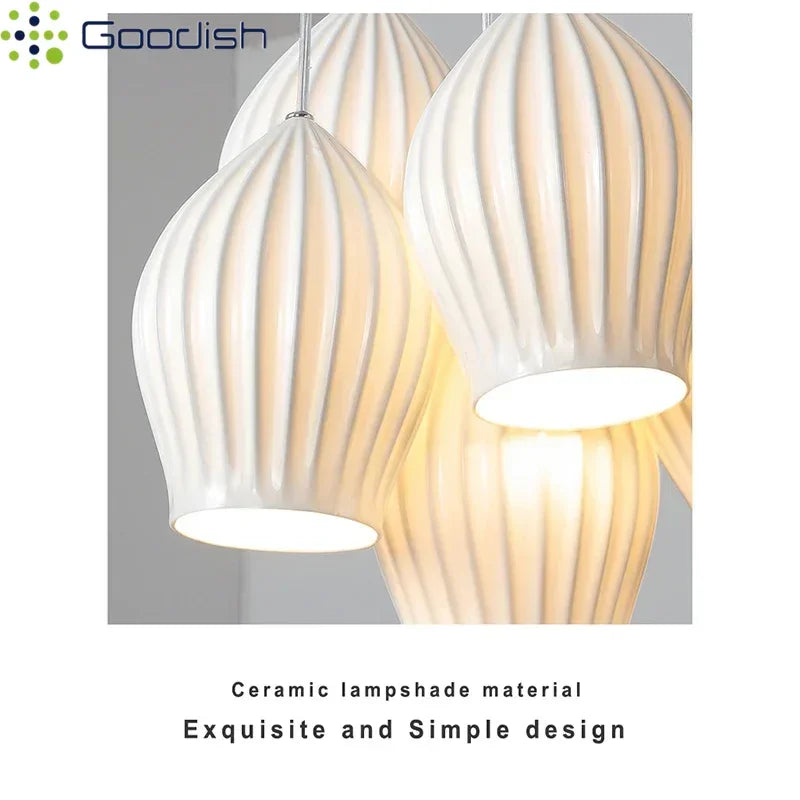 Nordic Modern Ceramic Lantern Energy-Saving LED Pendant Light - Creative Art Ceiling Chandelier Lamp Fixture for Restaurant, Dining Room & Home Decor