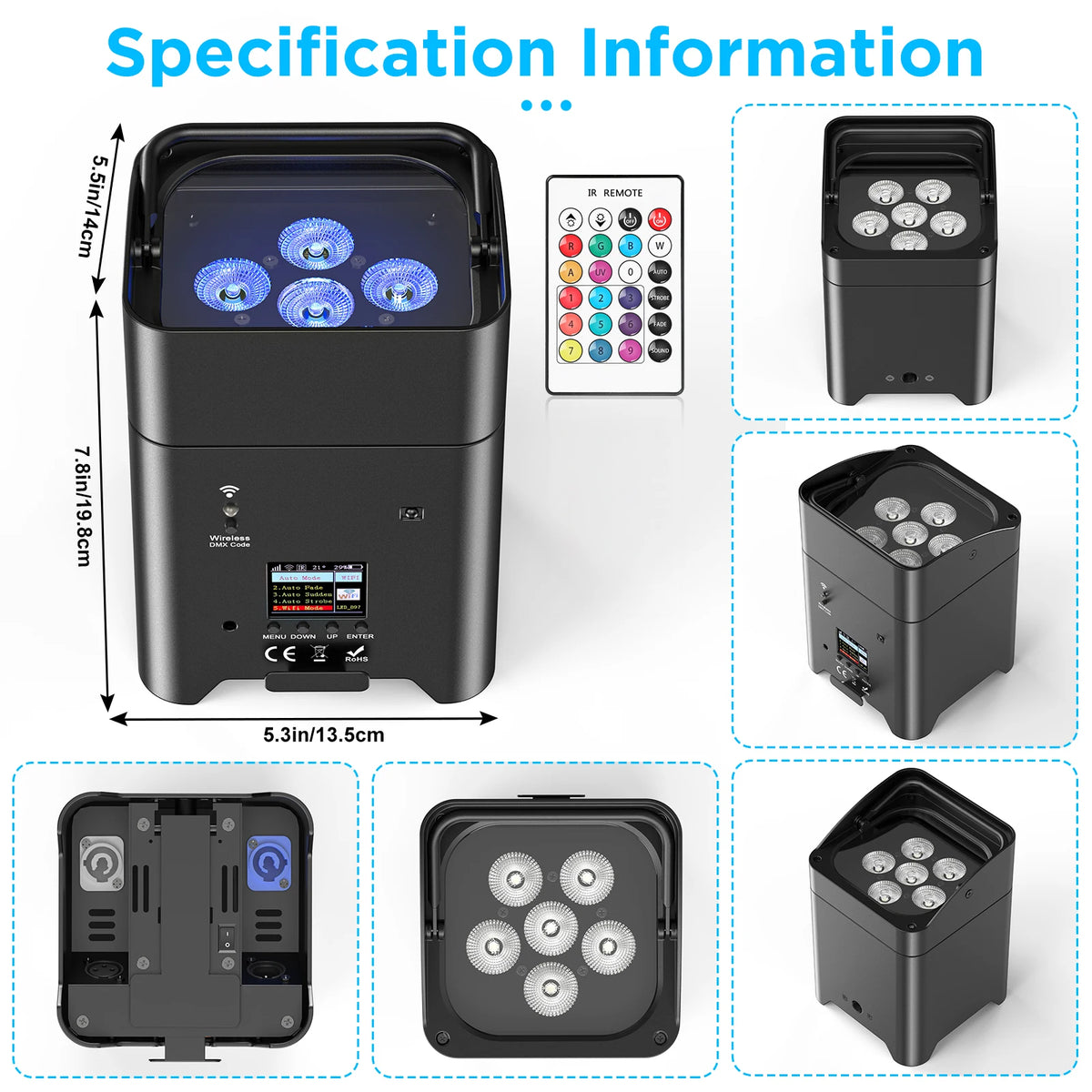4-Pack 6x18W 6-in-1 RGBAW+UV Wireless Par Lights with Carrying Bag - DMX, Remote & WiFi LED Stage Lighting for DJ, Bar & Party