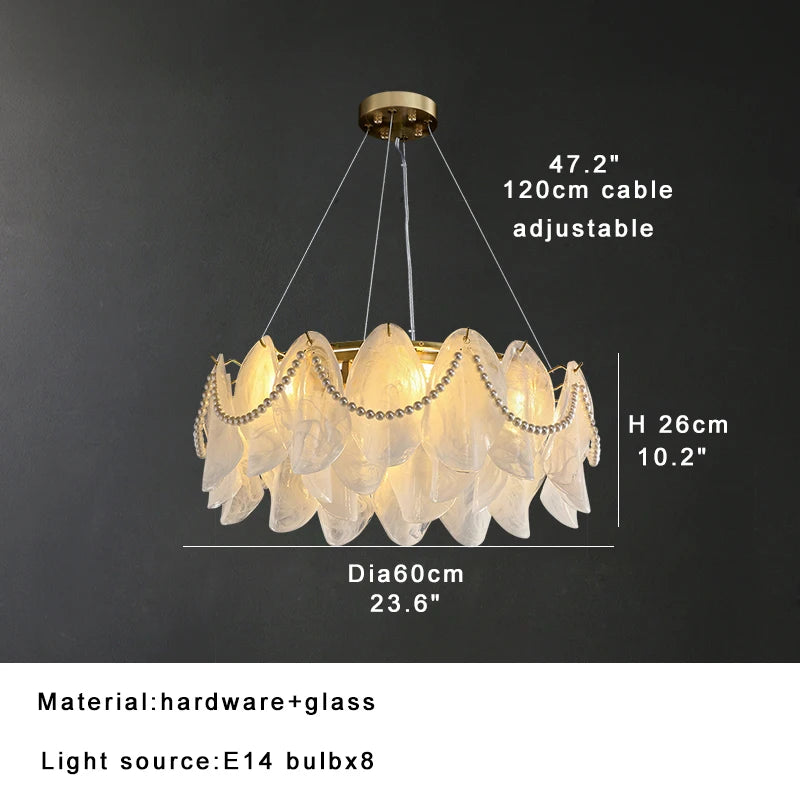 Luxury Glass Chandelier with Pearl Accents - Modern Ceiling Pendant Light Fixture for Living Room, Dining Room & Bedroom
