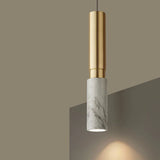 Modern Long Tube Stone Pendant Light - Natural Yellow Travertine Chandelier
