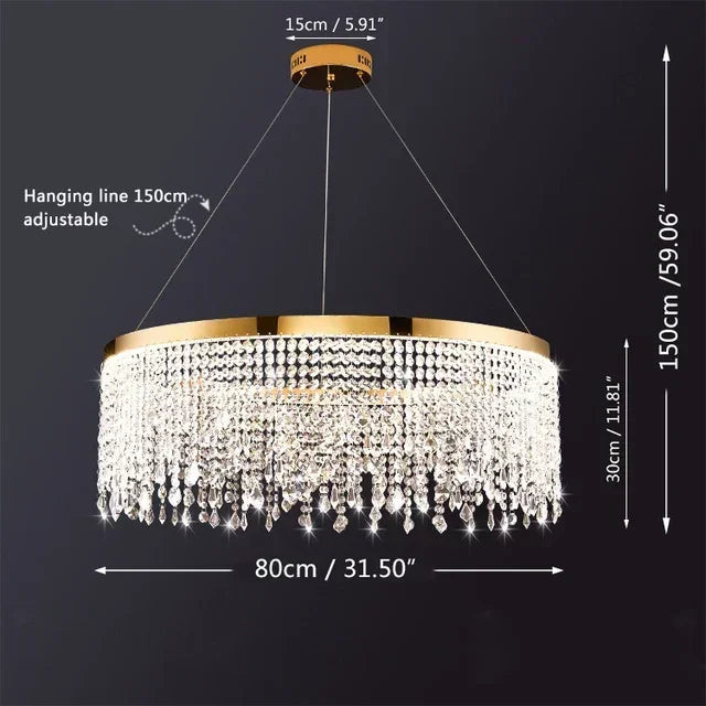 2025 Modern LED Clear Crystal Ceiling Chandeliers Luxury Living Dining Room Pendant Lamps Circle Hanging Light Lustre Home Decor