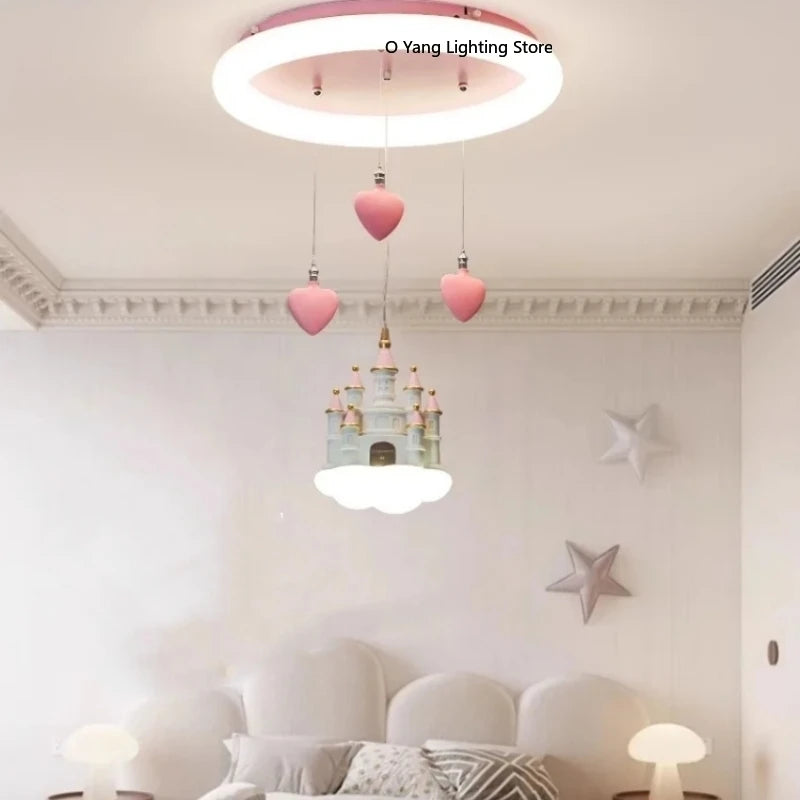 Chandelier Girl Bedroom Light Creative Cartoon Pink Girl Heart Castle Love Light Girl Princess Room Light Remote Control