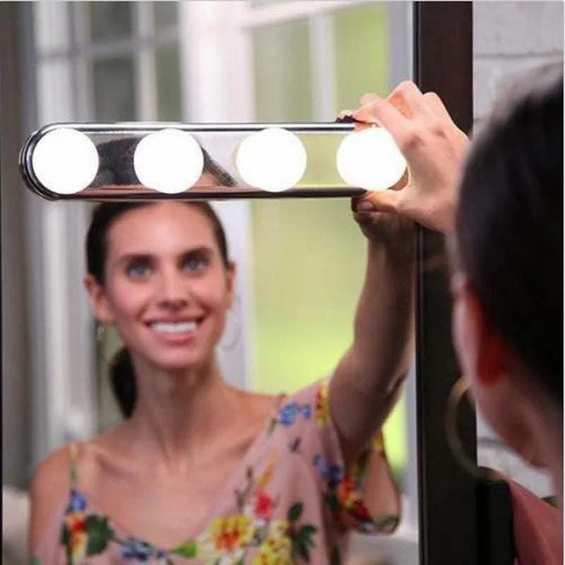 4-Bulb LED Makeup Mirror Light - Portable Suction Cup Vanity Light Bar