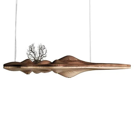 Wabi Sabi Wood Sculptural Mountain Shape Design Minimalist Artistic Dining Room Kitchen Island Interior Decor Home Pendant Lamp