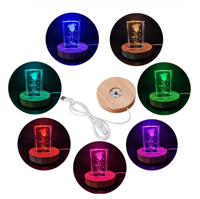 New Wood Light Base Rechargeable Remote Control Wooden LED Light Rotating Display Stand Lamp Holder Lamp Base Art Ornament