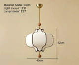 Retro Fabric Lampshade Pendant Light Japan Circular LED for Room Dining Table Apartment Wooden Ball Lighting Fixtures E27